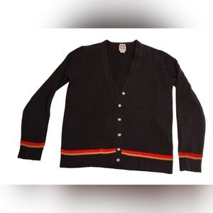 Anne Klein Black Cardigan Sweater with Red and Yellow Stripes Sz Small